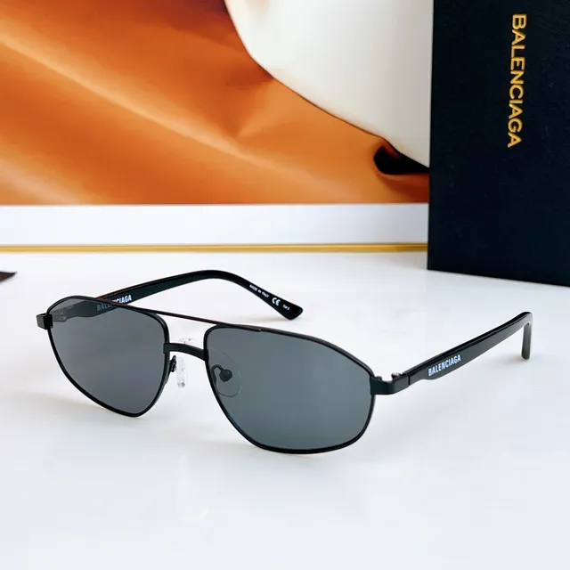 Balenciaga Silver Brown Metal Aviator-Style Angular Lens Shape Sunglasses 4