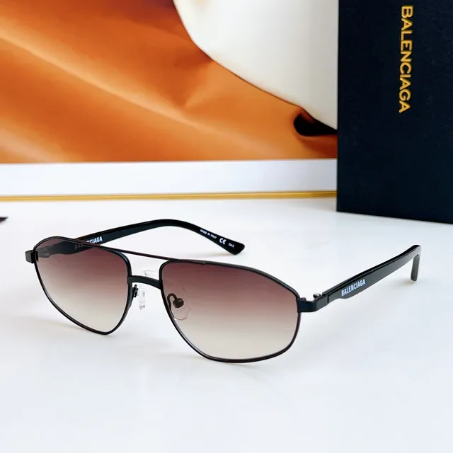 Balenciaga Silver Brown Metal Aviator-Style Angular Lens Shape Sunglasses 6