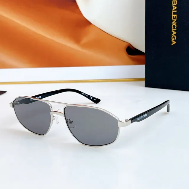 Balenciaga Silver Brown Metal Aviator-Style Angular Lens Shape Sunglasses 7