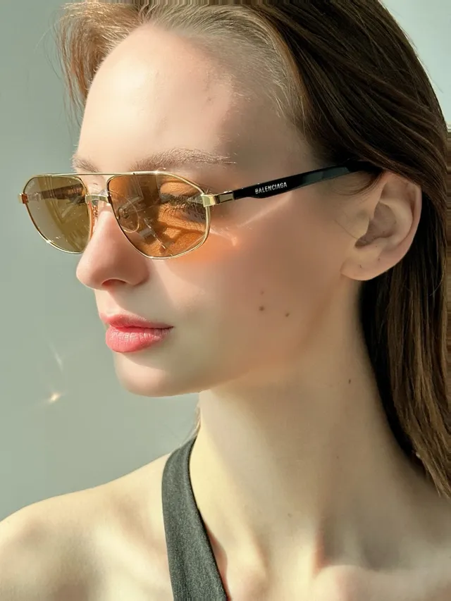 Balenciaga Silver Brown Metal Aviator-Style Angular Lens Shape Sunglasses 9