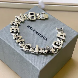 Balenciaga Prateada Corrente Curb-Link Chunky Letra 3D em Relevo Pulseira
