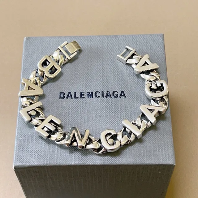 Balenciaga Prateada Corrente Curb-Link Chunky Letra 3D em Relevo Pulseira 2
