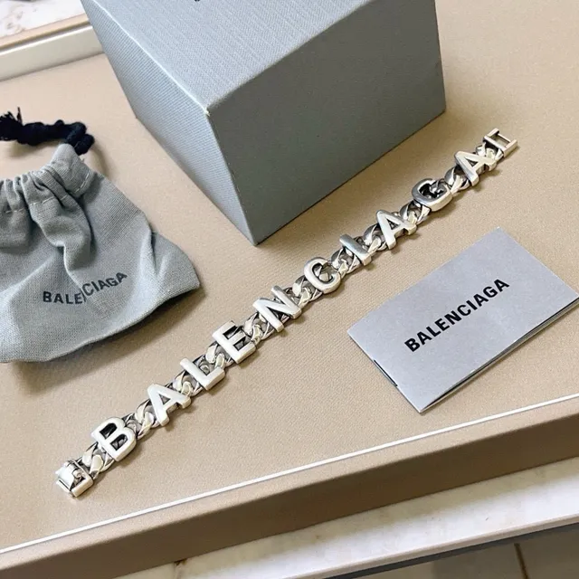 Balenciaga Prateada Corrente Curb-Link Chunky Letra 3D em Relevo Pulseira 3