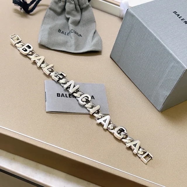 Balenciaga Prateada Corrente Curb-Link Chunky Letra 3D em Relevo Pulseira 5