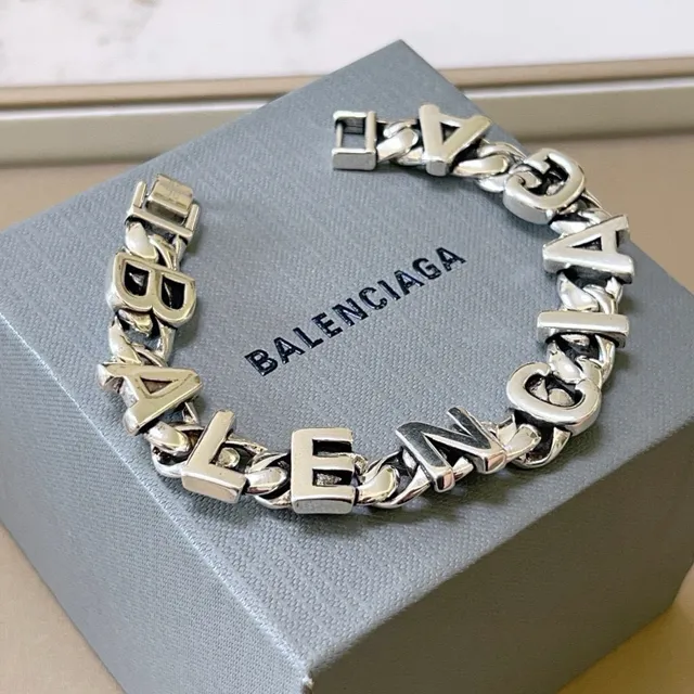 Balenciaga Prateada Corrente Curb-Link Chunky Letra 3D em Relevo Pulseira 7