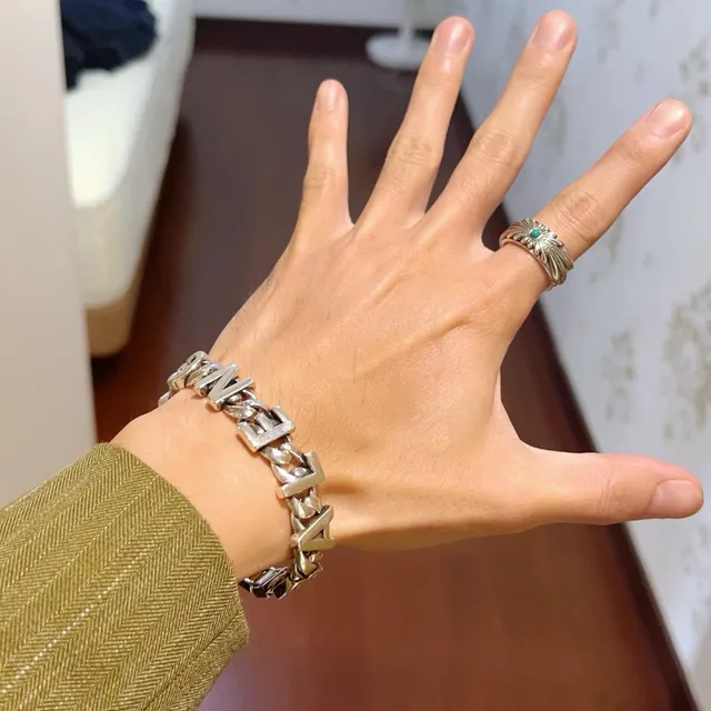 Balenciaga Prateada Corrente Curb-Link Chunky Letra 3D em Relevo Pulseira 8
