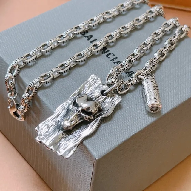 Balenciaga Silver Chunky Link Chain Sculpted Skull Pendant Necklace 6