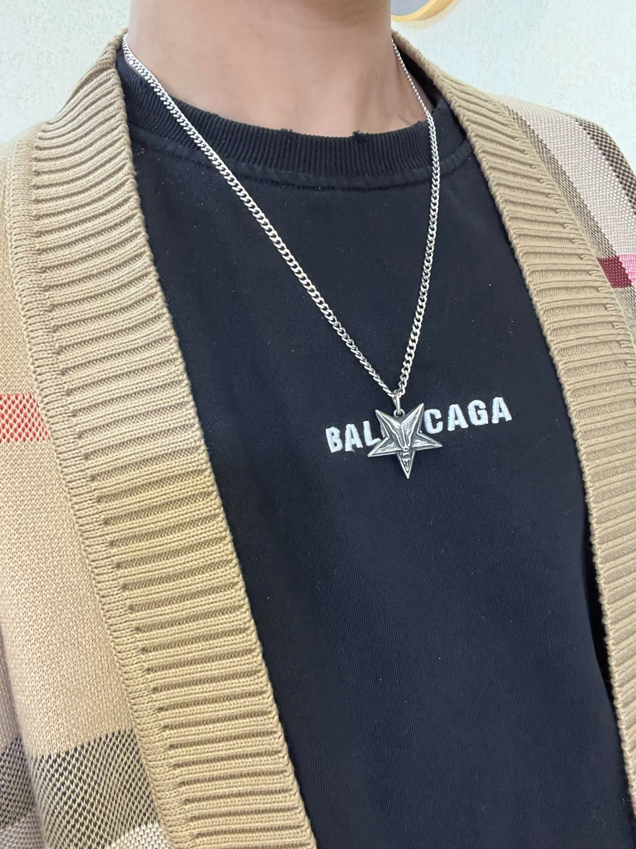 Balenciaga Silver Curb-Link Chain Sculpted Star Pendant Necklace 3