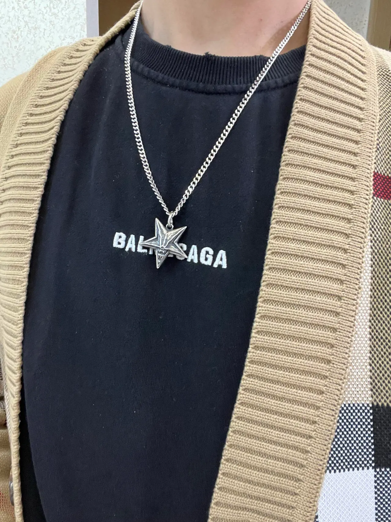 Balenciaga Silver Curb-Link Chain Sculpted Star Pendant Necklace 5