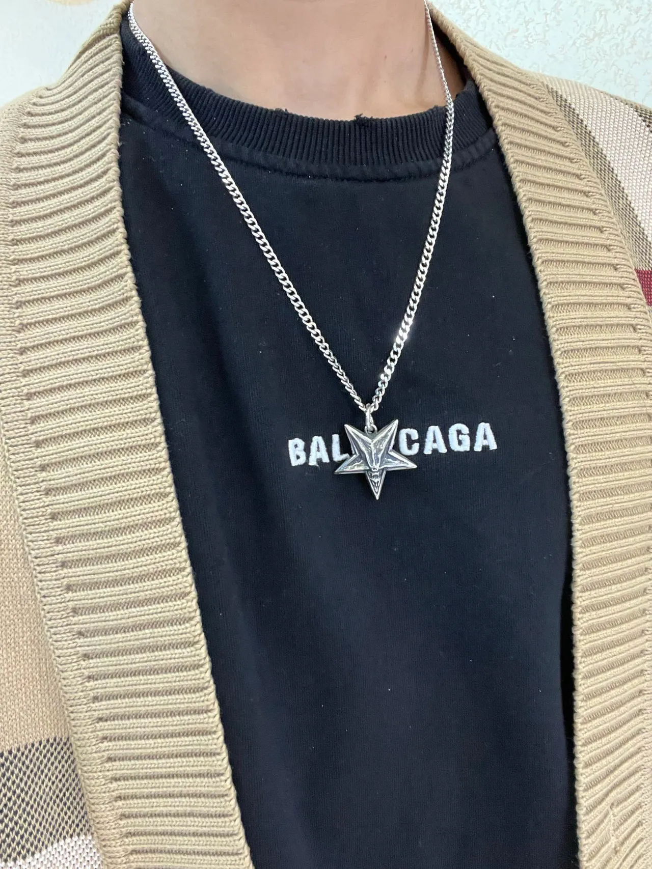 Balenciaga Silver Curb-Link Chain Sculpted Star Pendant Necklace 8