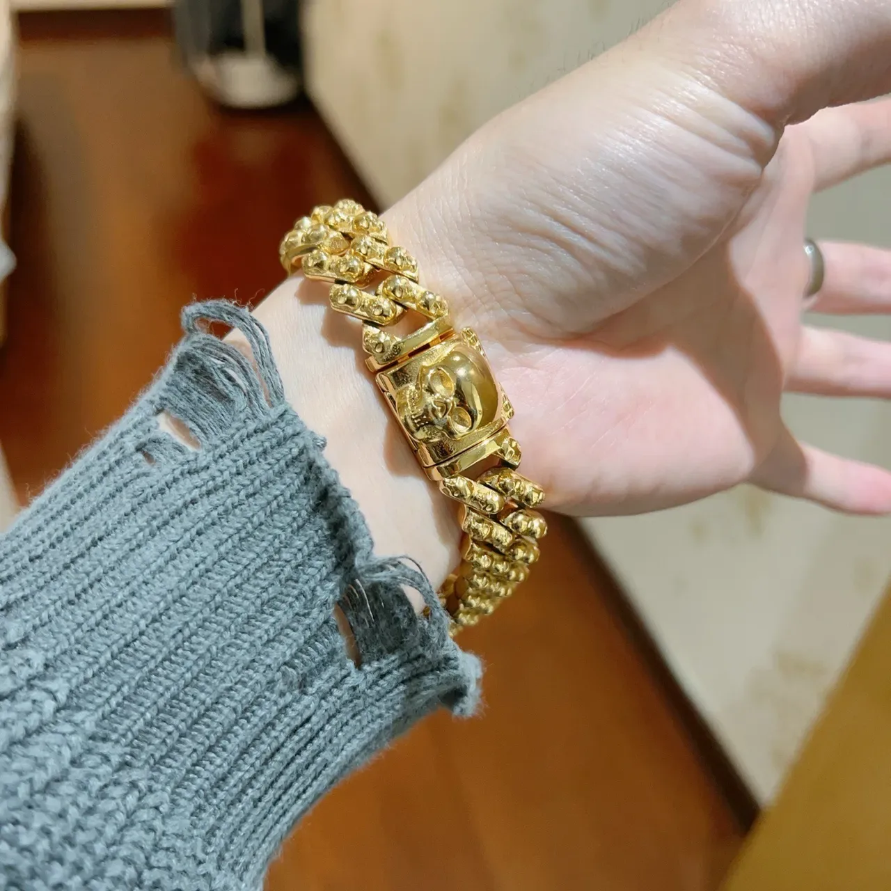 Bracelet Balenciaga Chaîne Crâne Chaîne Or Perle Ensemble Chaîne Curb Link 7
