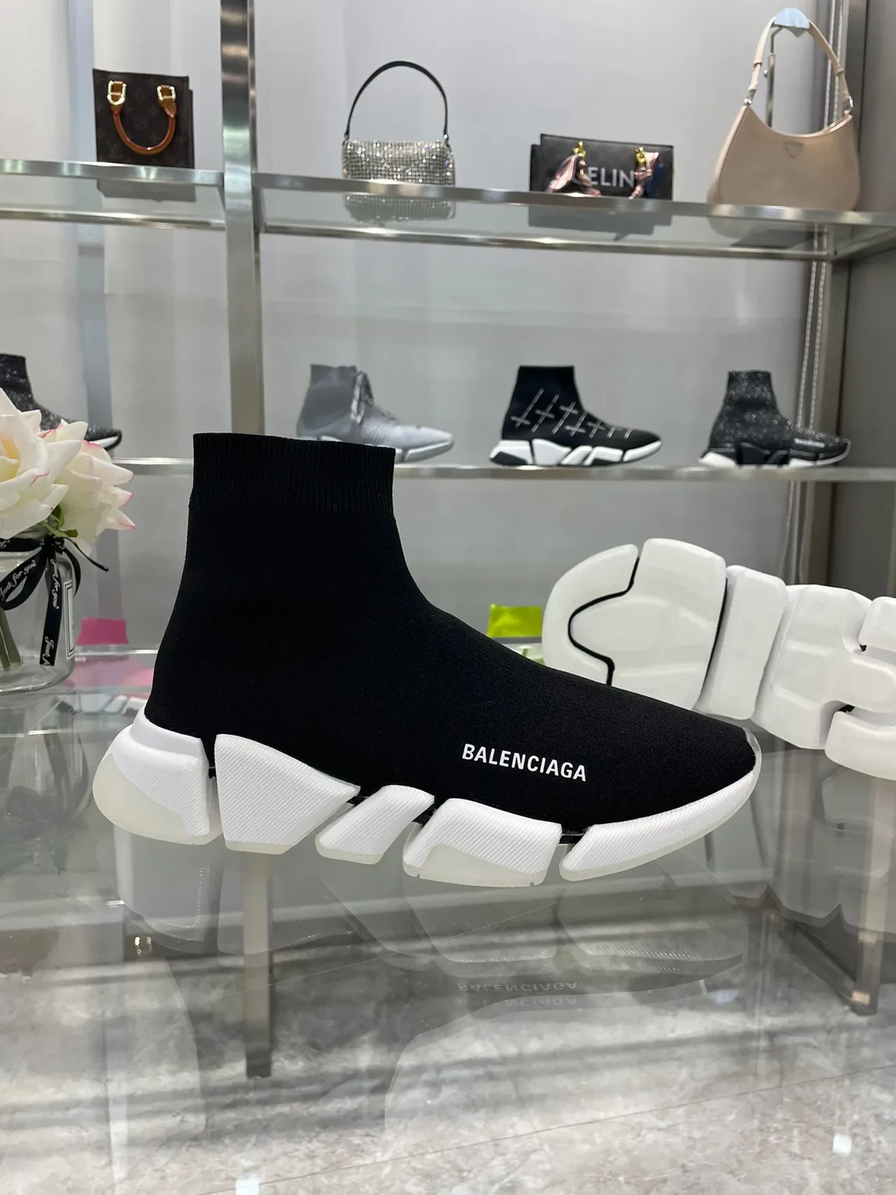 Balenciaga Speed Trainer Black and White Lifestyle Sneakers 6