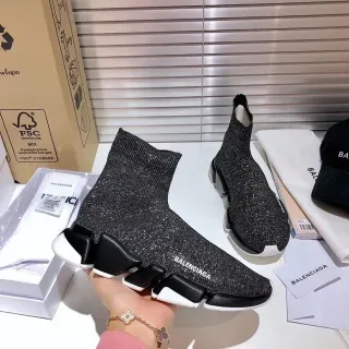 Balenciaga Speed Trainer حذاء أسلوب حياة أسود لامع تريكو