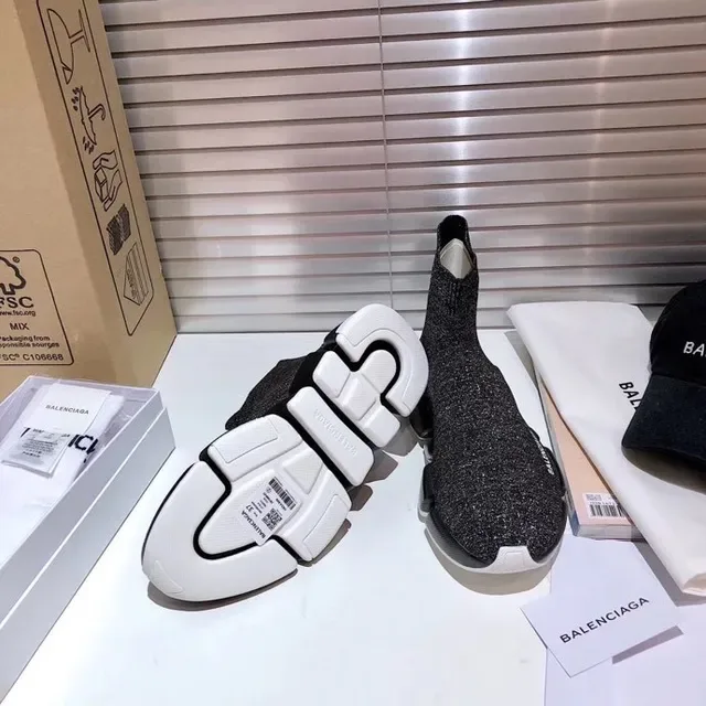 Balenciaga Speed Trainer حذاء أسلوب حياة أسود لامع تريكو 2