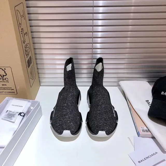 Balenciaga Speed Trainer حذاء أسلوب حياة أسود لامع تريكو 3