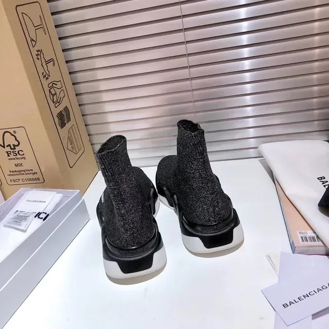Balenciaga Speed Trainer حذاء أسلوب حياة أسود لامع تريكو 4