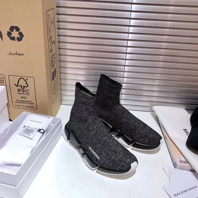 Balenciaga Speed Trainer حذاء أسلوب حياة أسود لامع تريكو 5