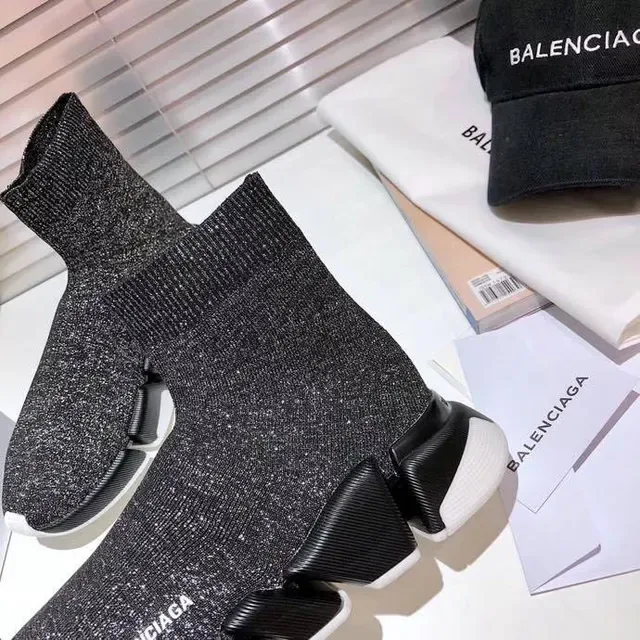 Balenciaga Speed Trainer حذاء أسلوب حياة أسود لامع تريكو 7