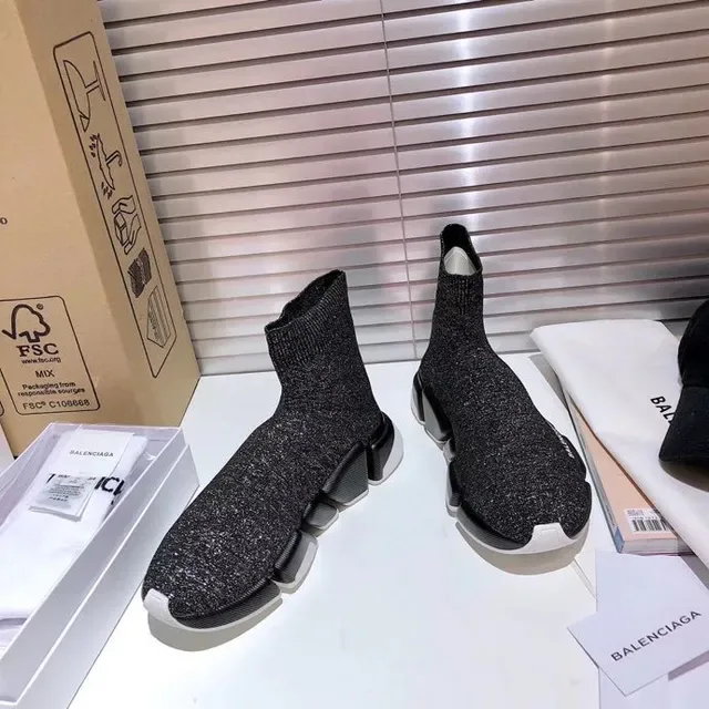Balenciaga Speed Trainer حذاء أسلوب حياة أسود لامع تريكو 8