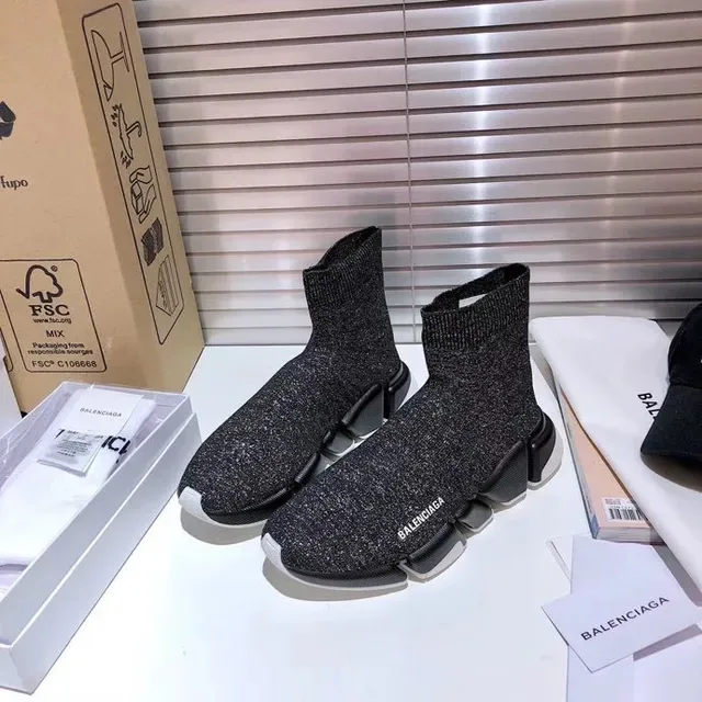 Balenciaga Speed Trainer حذاء أسلوب حياة أسود لامع تريكو 9