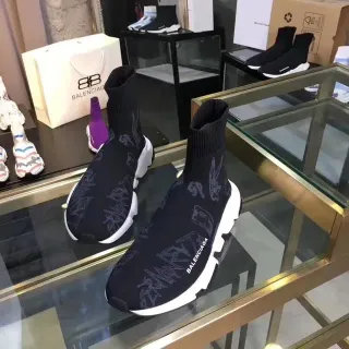 Balenciaga Speed Trainer কালো গ্রাফিক-প্রিন্ট বোনা লাইফস্টাইল স্নিকার্স