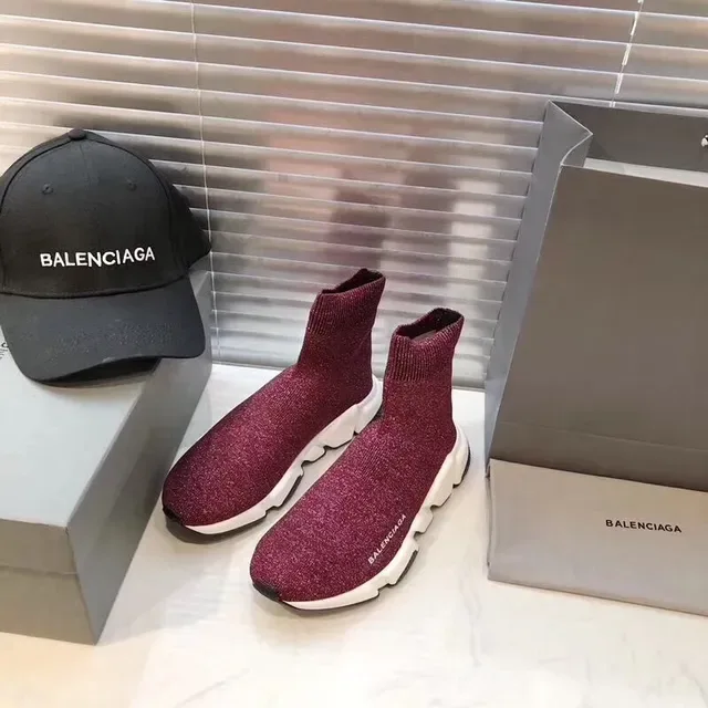 Balenciaga Speed Trainer Tênis Lifestyle Burgundy Glitter Knit 2