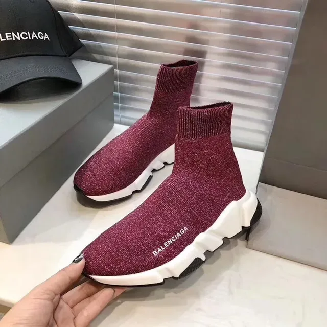 Balenciaga Speed Trainer Tênis Lifestyle Burgundy Glitter Knit 3