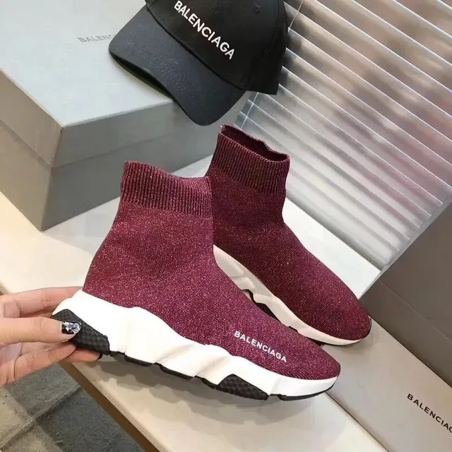 Balenciaga Speed Trainer Tênis Lifestyle Burgundy Glitter Knit 4