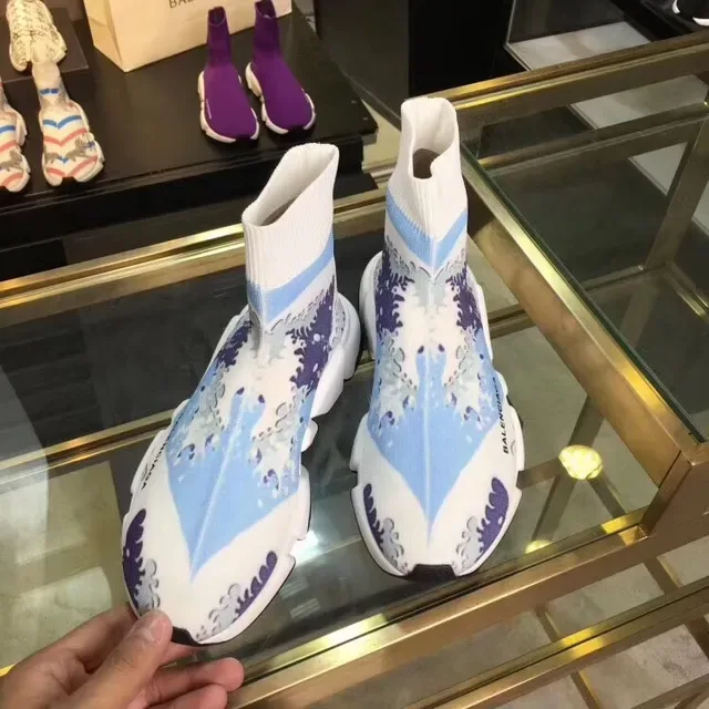 Balenciaga Speed Trainer Wave-Print সাদা নীল লাইফস্টাইল স্নিকার 2