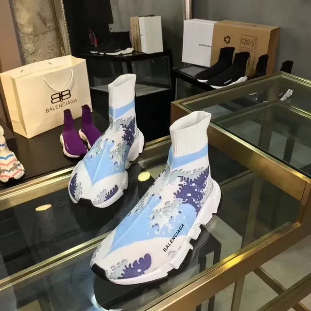Balenciaga Speed Trainer Wave-Print সাদা নীল লাইফস্টাইল স্নিকার 3