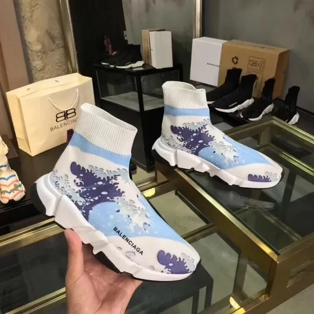 Balenciaga Speed Trainer Wave-Print সাদা নীল লাইফস্টাইল স্নিকার 5
