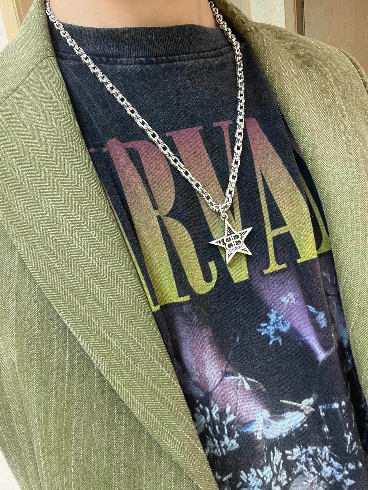 Colgante de estrella Balenciaga Plata Oro Cadena gruesa de eslabones Collar de cinco puntas 5