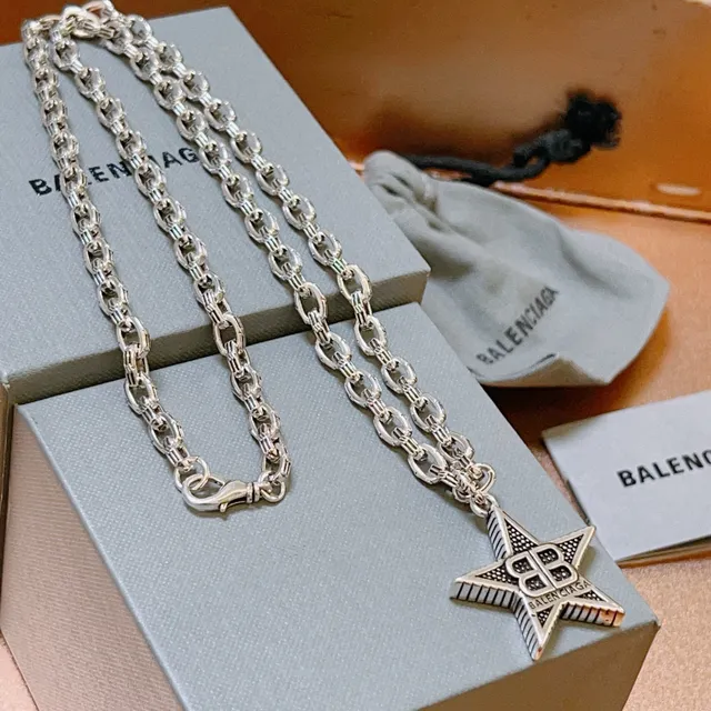 Colgante de estrella Balenciaga Plata Oro Cadena gruesa de eslabones Collar de cinco puntas 6