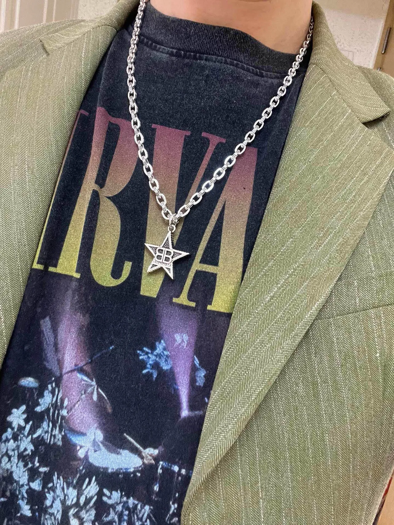Colgante de estrella Balenciaga Plata Oro Cadena gruesa de eslabones Collar de cinco puntas 8