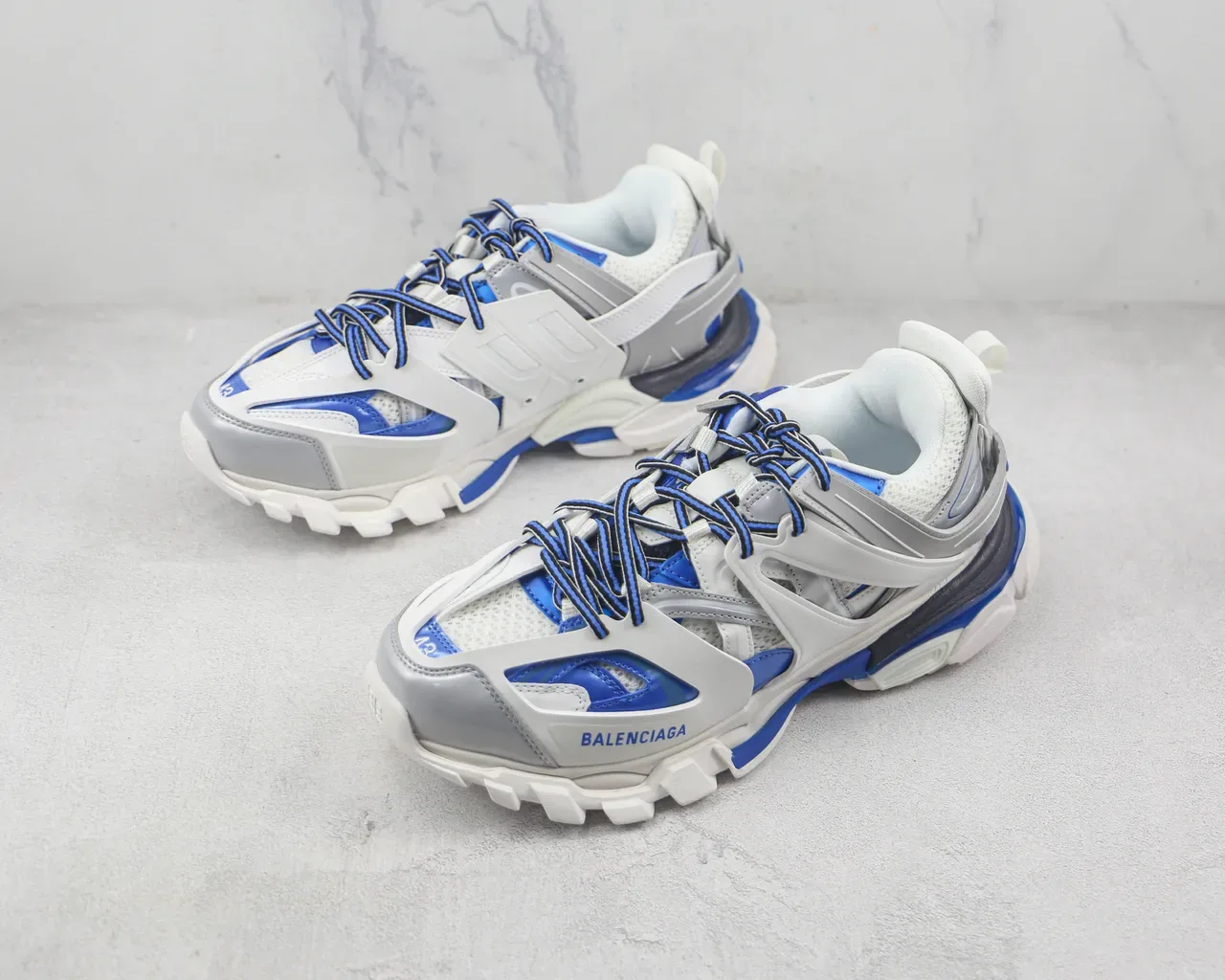 Balenciaga Track Trainer White Blue Silver Chunky Sneakers 4