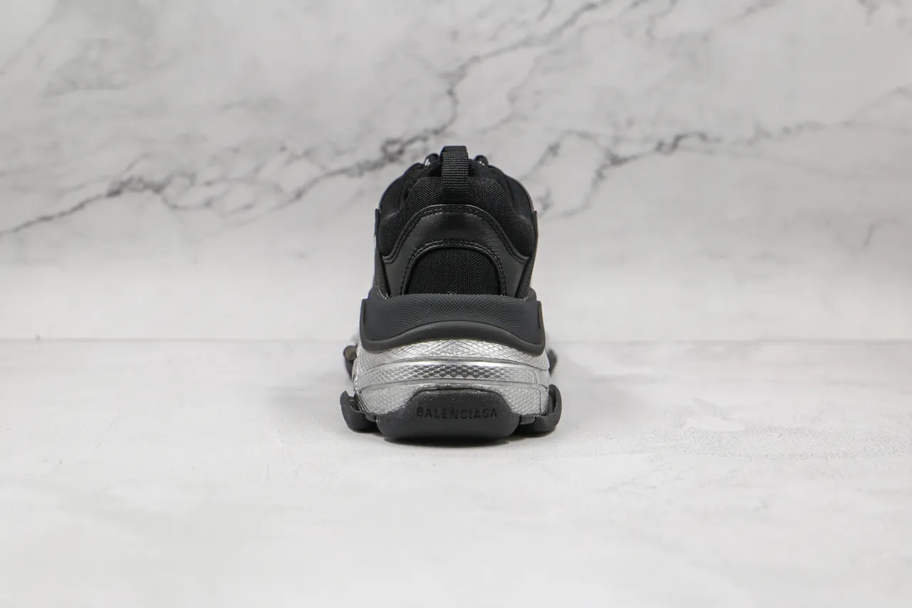 Balenciaga Triple S Black and Silver Chunky Sneakers 2