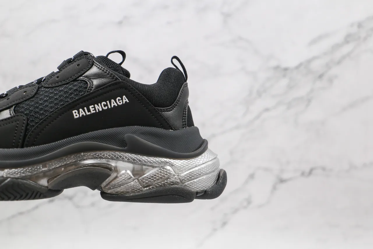 Balenciaga Triple S Black and Silver Chunky Sneakers 4