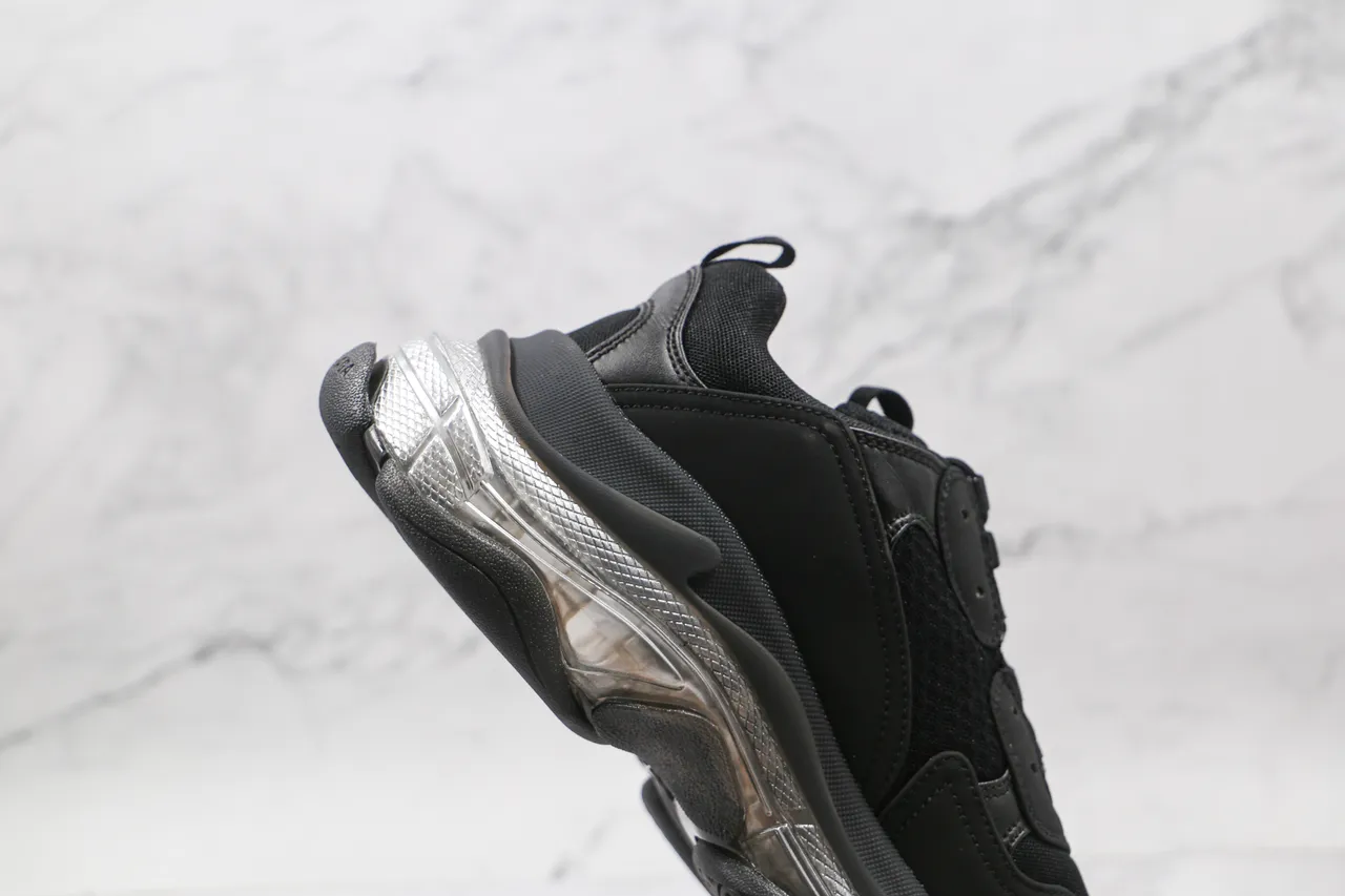 Balenciaga Triple S Black and Silver Chunky Sneakers 6