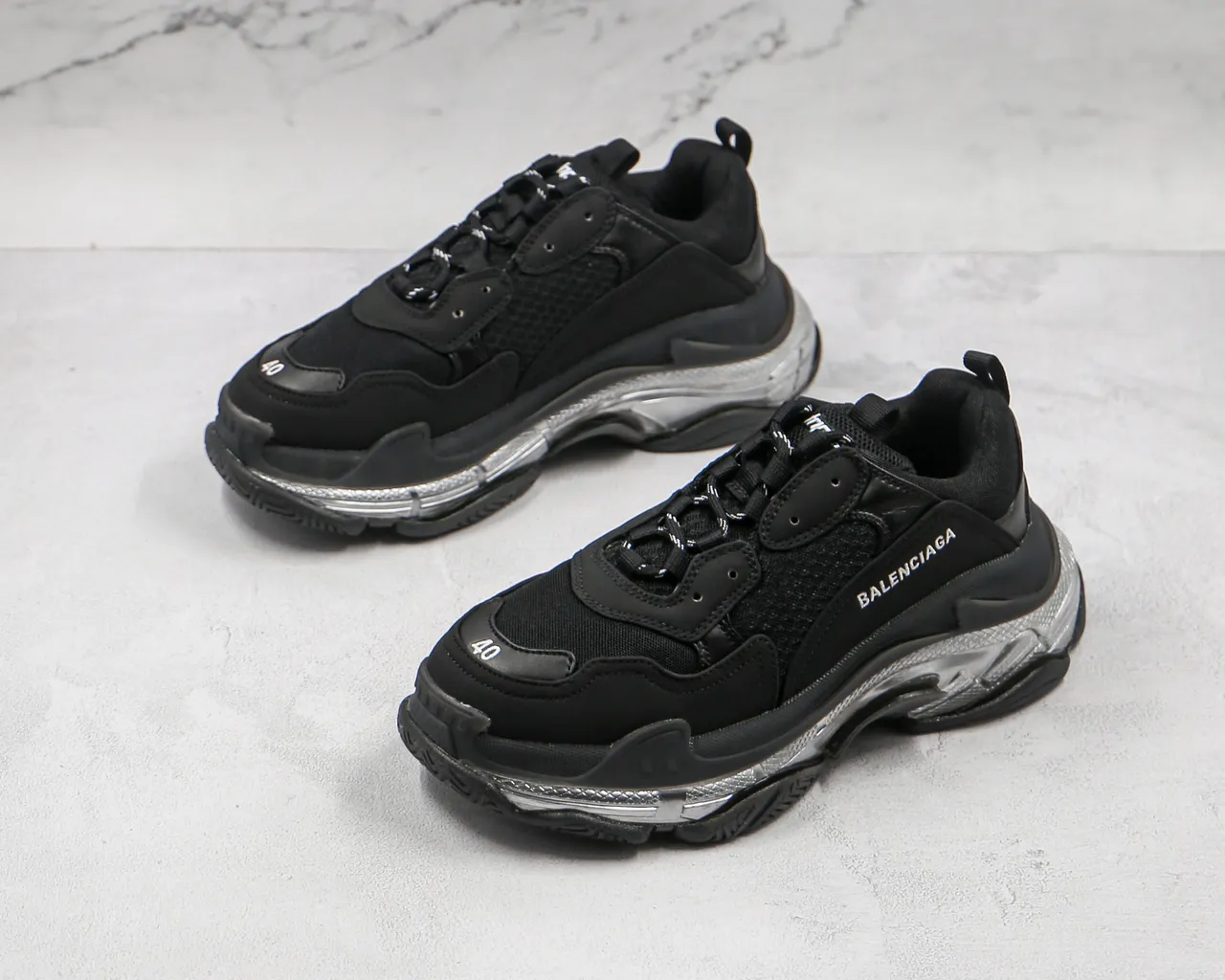 Balenciaga Triple S Black and Silver Chunky Sneakers 7