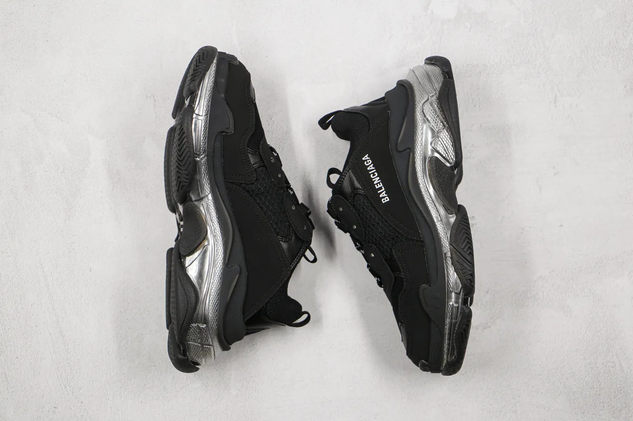 Balenciaga Triple S Black and Silver Chunky Sneakers 9