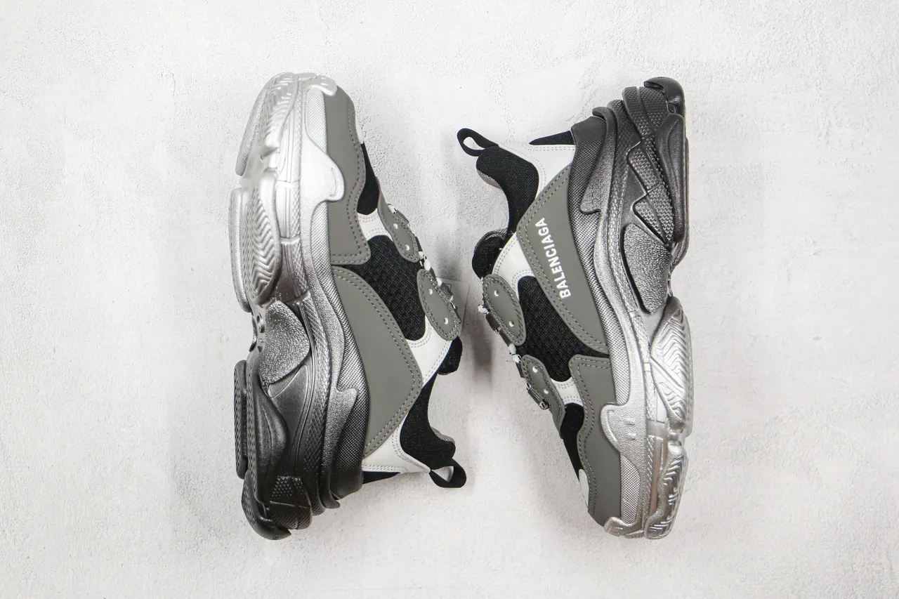 Balenciaga Triple S Black Gray Silver Chunky Sneakers 9