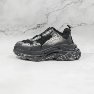 Balenciaga Triple S Runner Black and Silver Chunky Sneakers