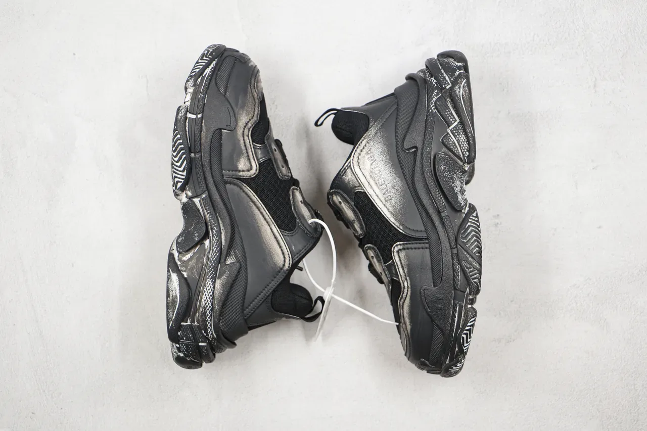 Balenciaga Triple S Runner Black and Silver Chunky Sneakers 2