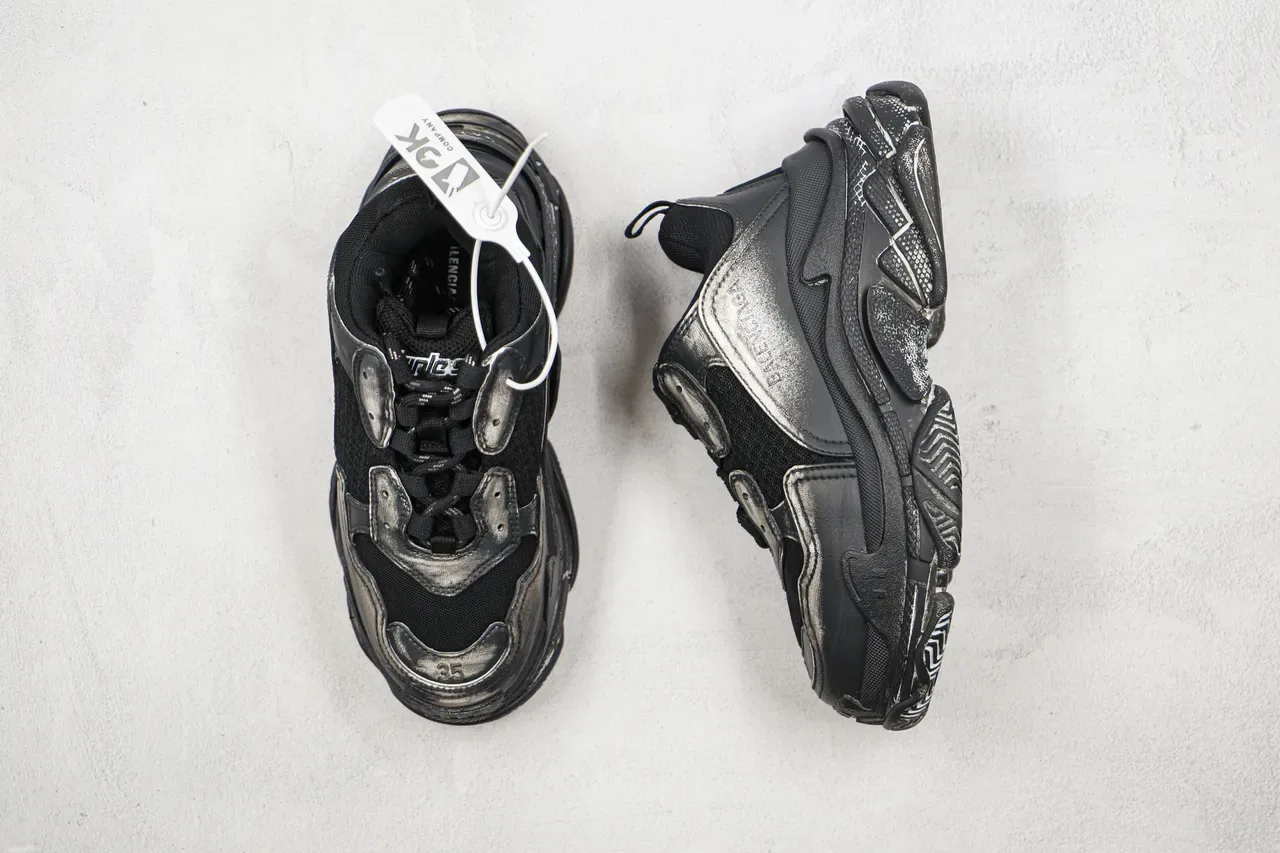 Balenciaga Triple S Runner Black and Silver Chunky Sneakers 3