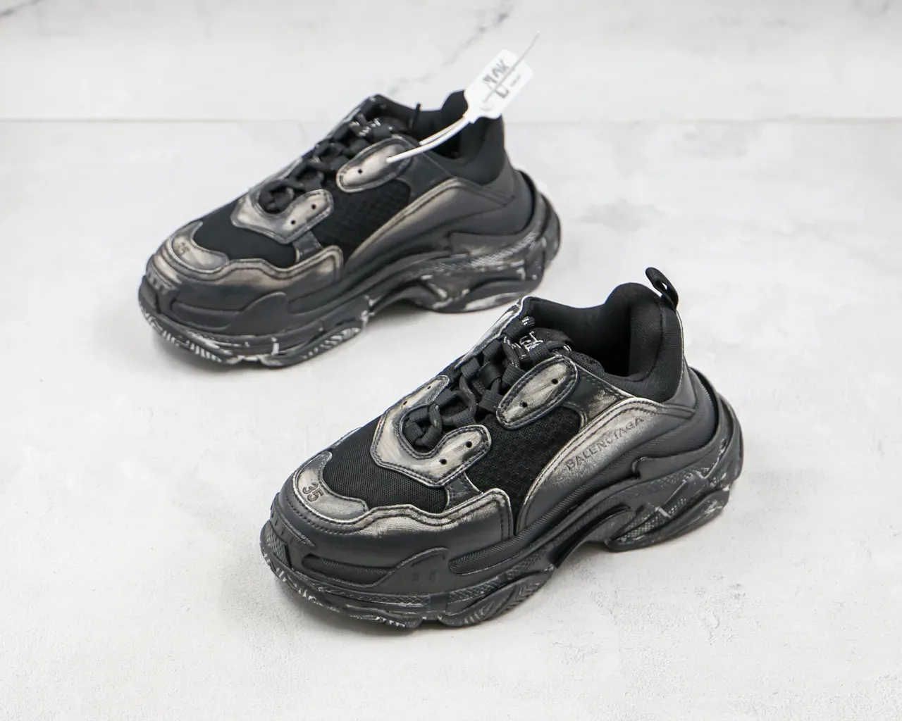 Balenciaga Triple S Runner Black and Silver Chunky Sneakers 4
