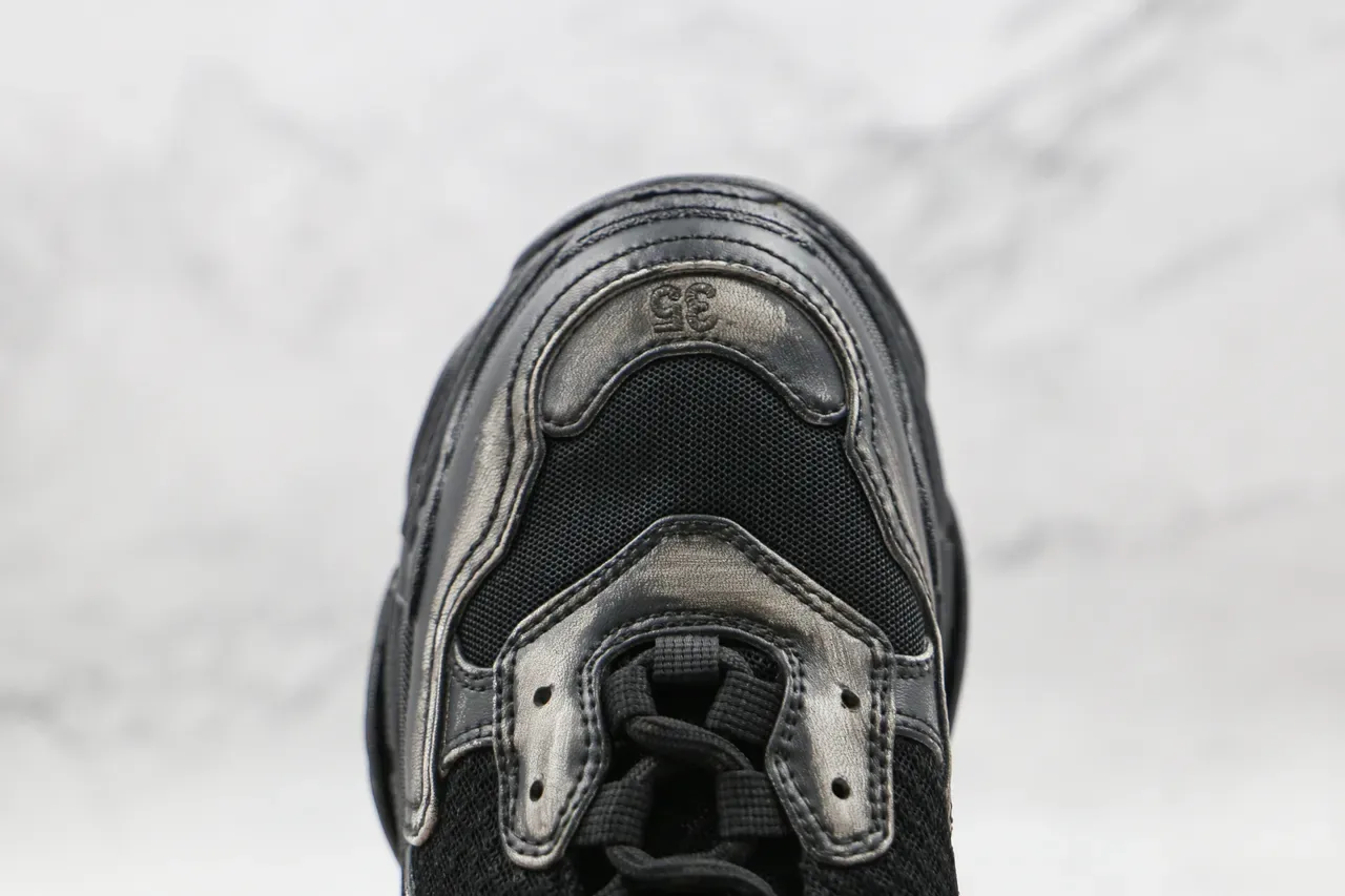 Balenciaga Triple S Runner Black and Silver Chunky Sneakers 6