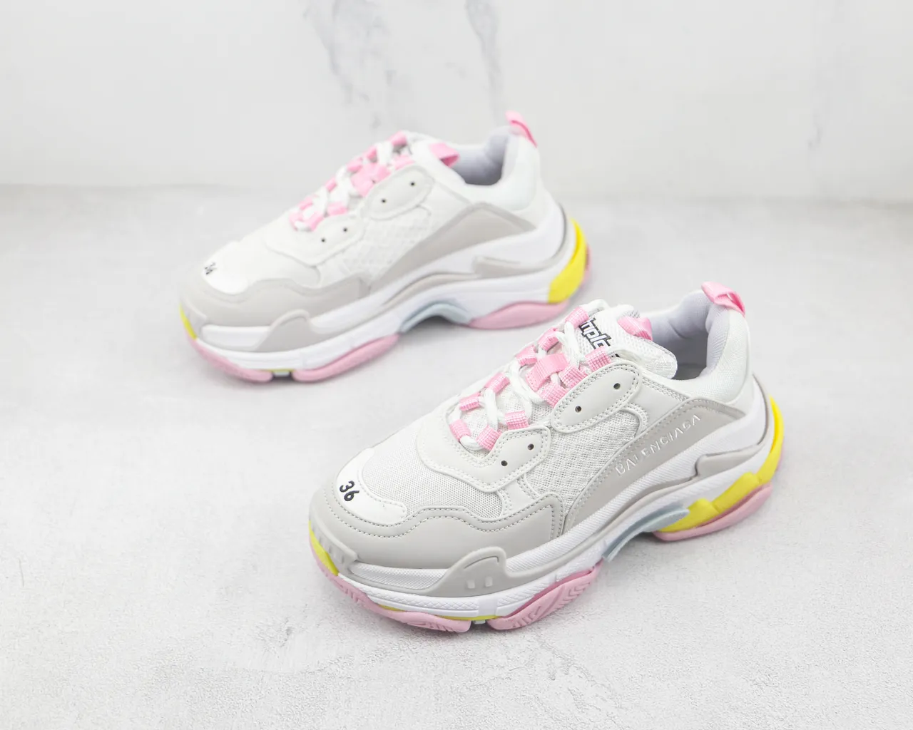 Balenciaga Triple S أبيض رمادي وردي أصفر حذاء رياضي سميك 5