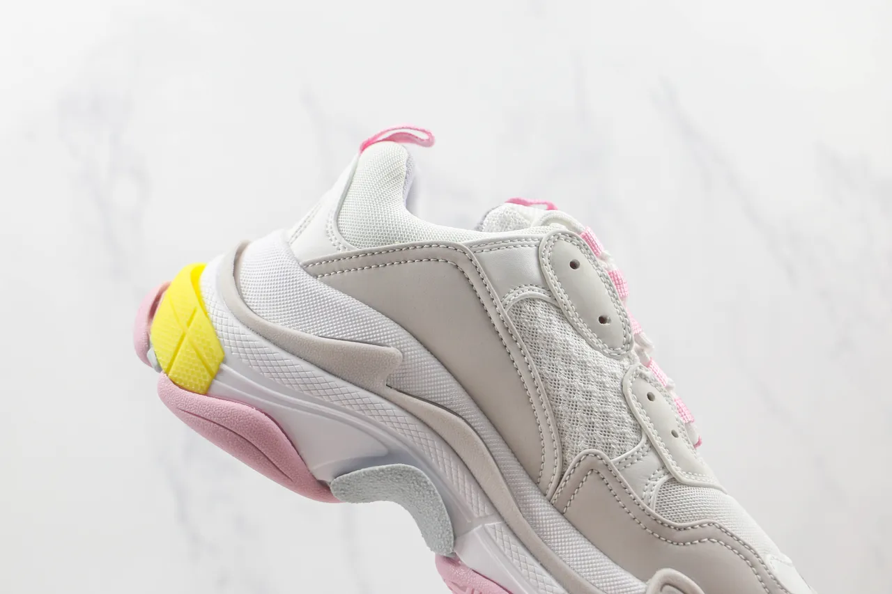 Balenciaga Triple S أبيض رمادي وردي أصفر حذاء رياضي سميك 6
