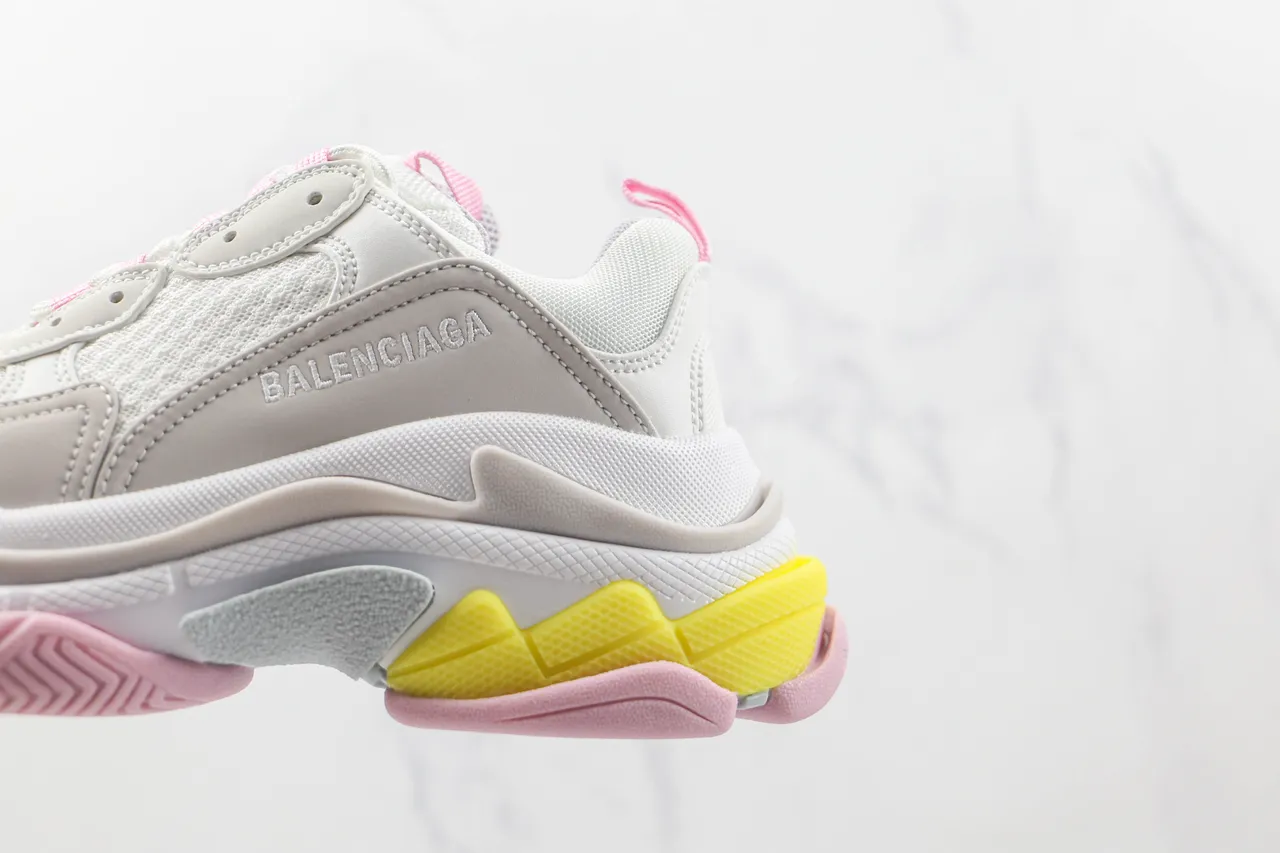 Balenciaga Triple S أبيض رمادي وردي أصفر حذاء رياضي سميك 8