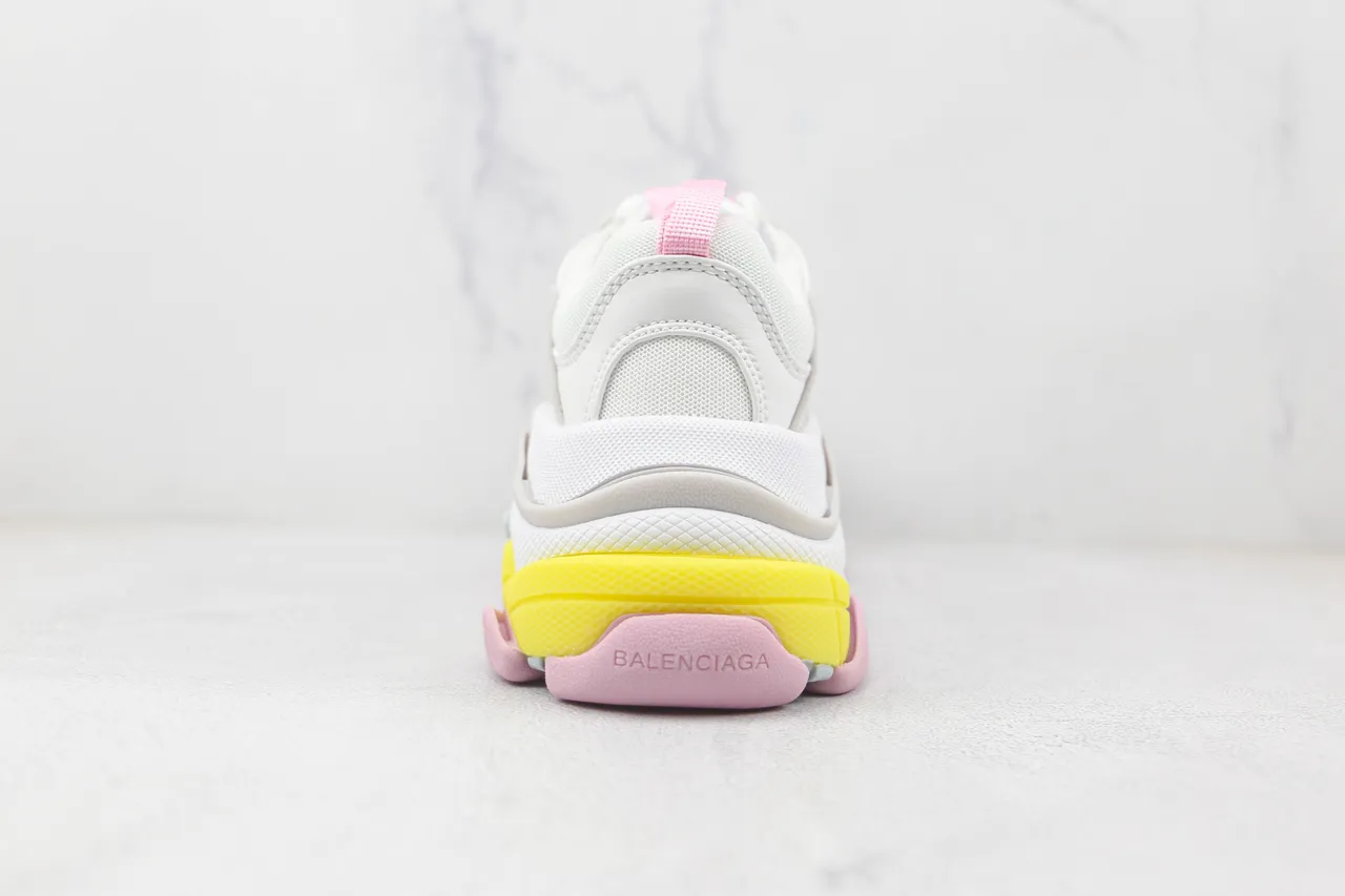 Balenciaga Triple S أبيض رمادي وردي أصفر حذاء رياضي سميك 9